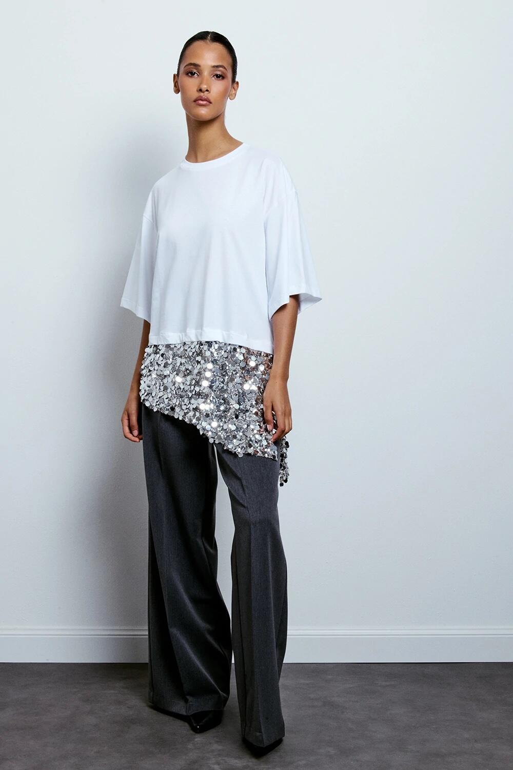 Two Way T-shirt Asimmetrica Con Paillettes 