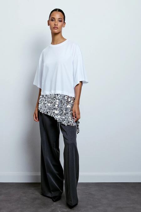 Two Way T-shirt Asimmetrica Con Paillettes 