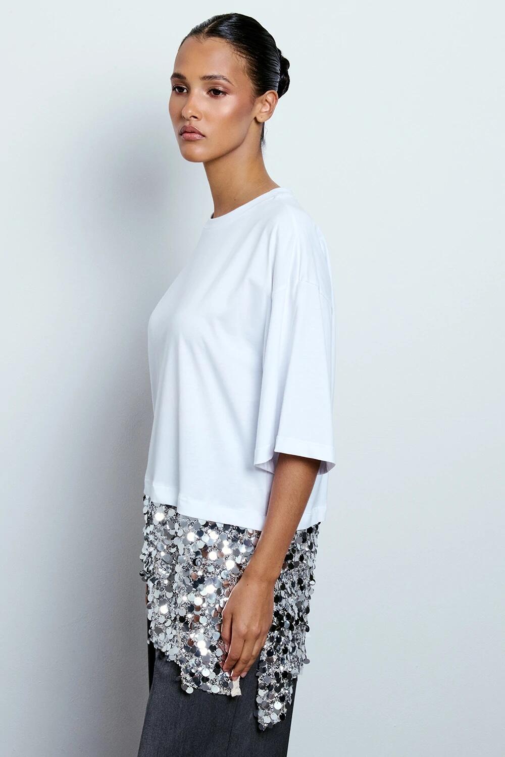 Two Way T-shirt Asimmetrica Con Paillettes 