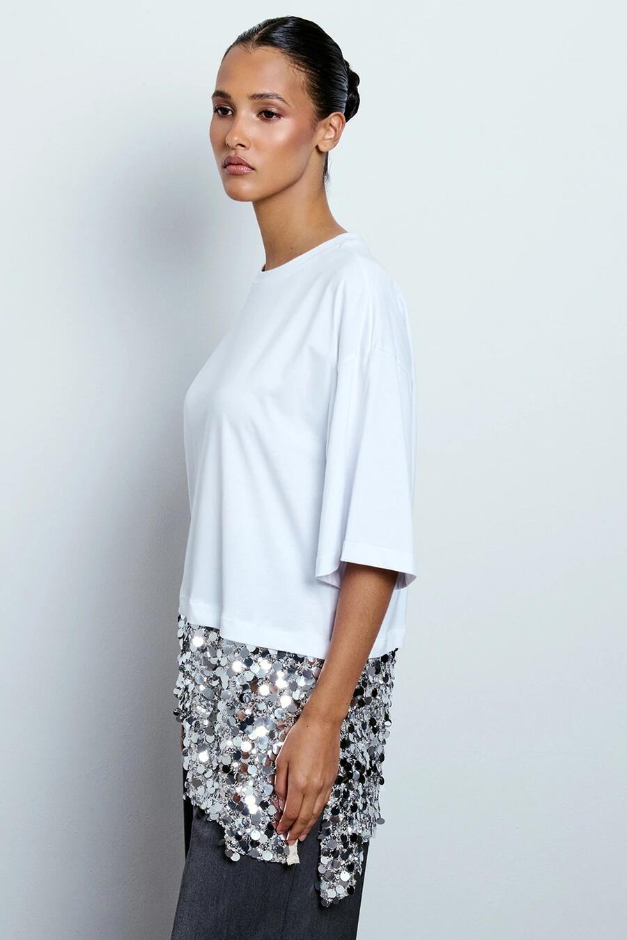 Two Way T-shirt Asimmetrica Con Paillettes 