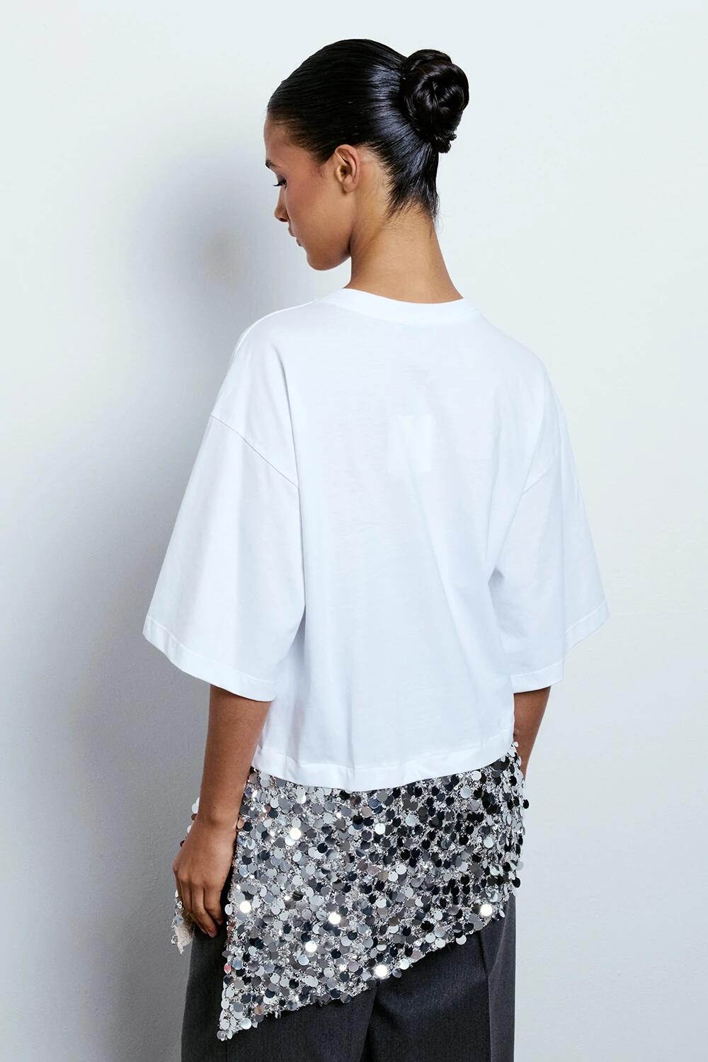 Two Way T-shirt Asimmetrica Con Paillettes 