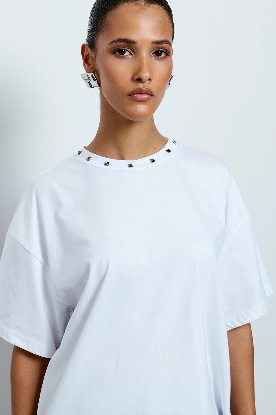 Two Way T-shirt Asimmetrica Inserto Pizzo Bianco