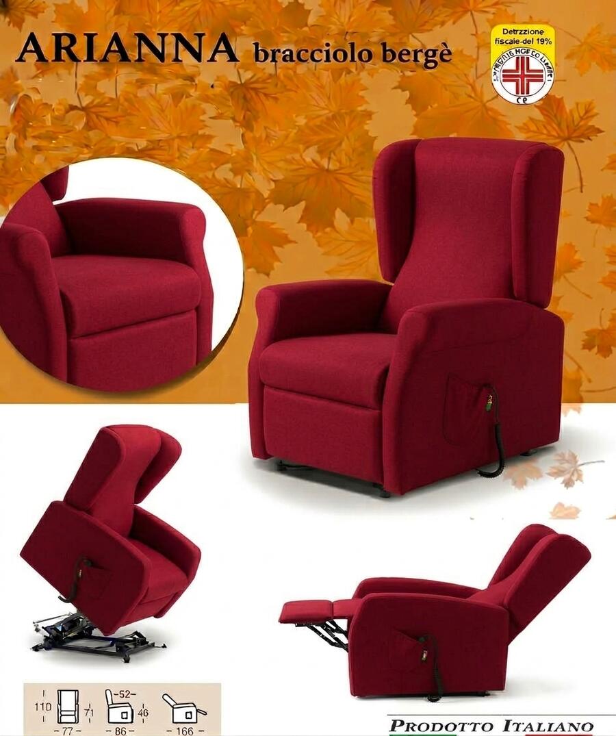 Poltrona Relax Arianna completa di Due Motori Alzapersona e Kit Roller Bracciolo Bergere  Pronta consegna rosso bordeaux IVA AGEVOLATA 4%