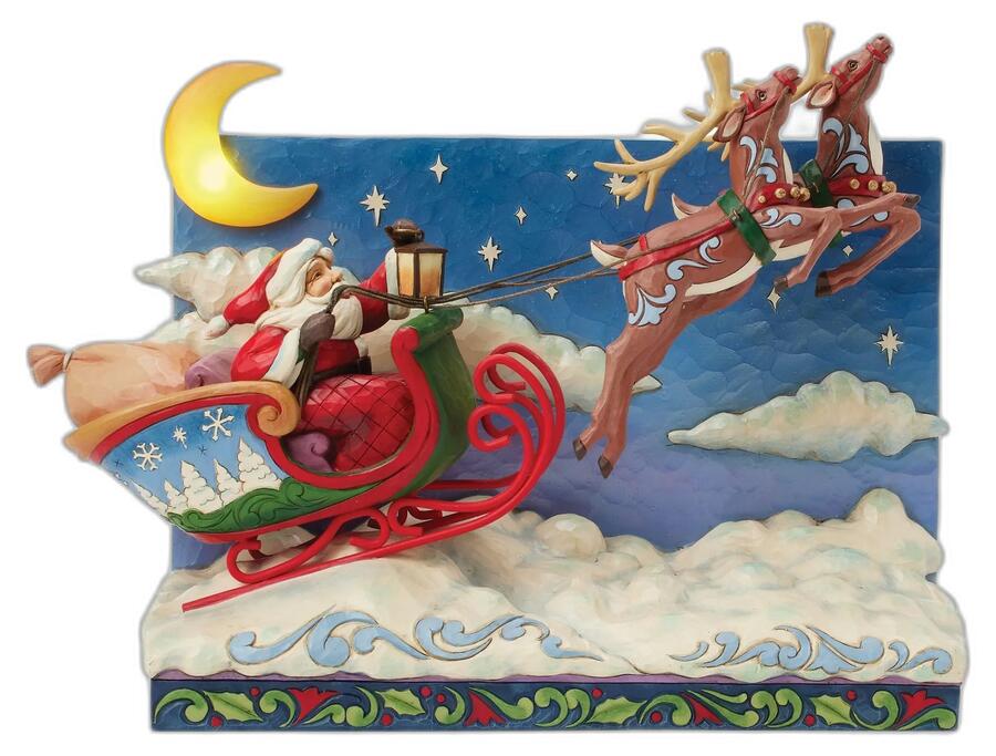 Jim Shore Statuina Slitta di Babbo Natale con Renne LED Heartwood Creek