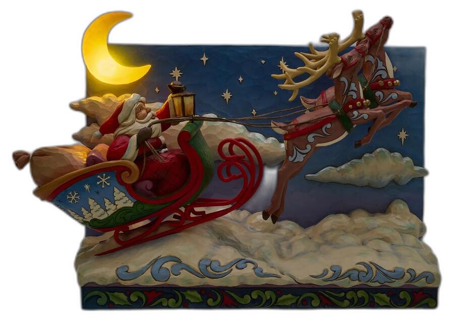 Jim Shore Statuina Slitta di Babbo Natale con Renne LED Heartwood Creek