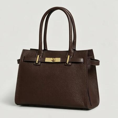 Borsa in vera pelle con tracolla e accessori dorati TESTA DI MORO