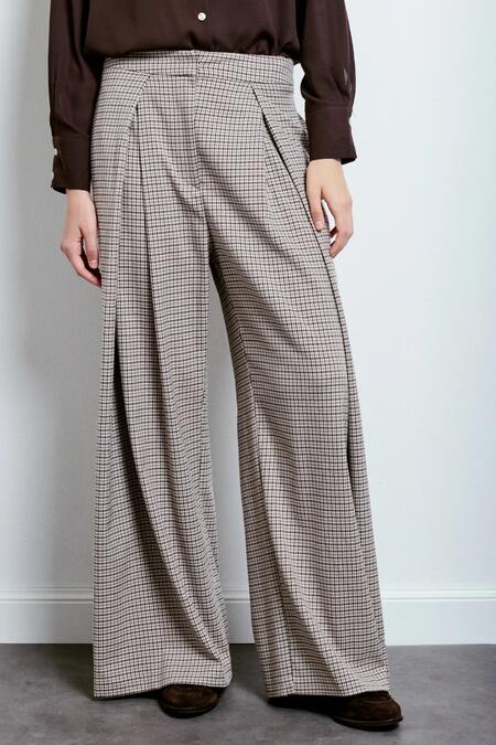 Two Way Pantalone Con Piega Pied De Poule