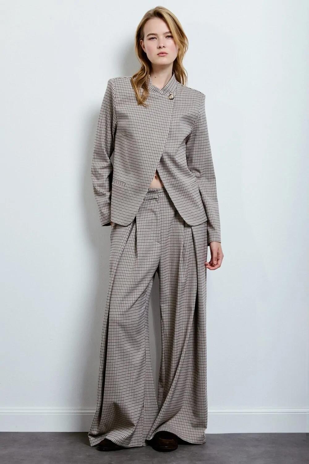 Two Way Pantalone Con Piega Pied De Poule