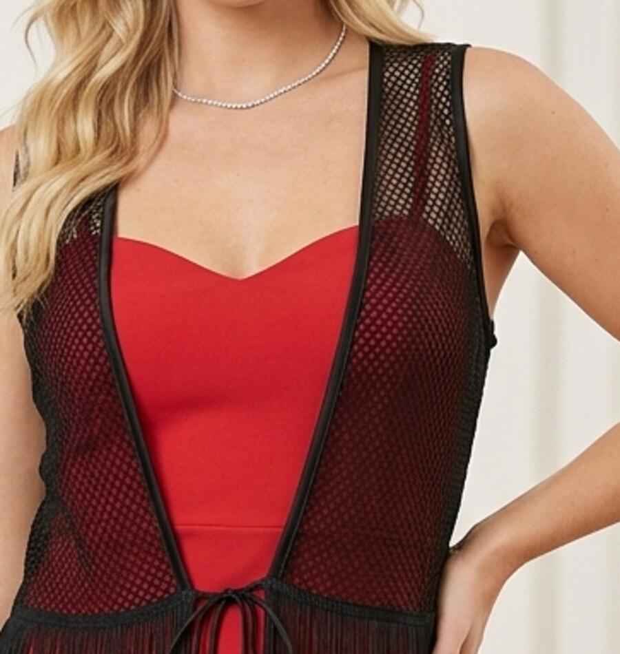 1063 Tubino simply con gilet sopra a rete con frange finali