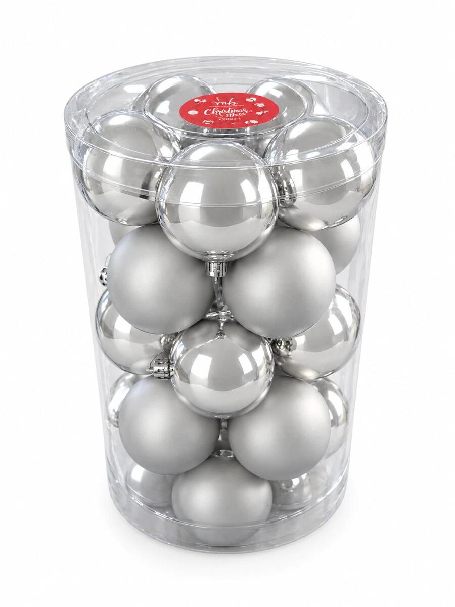 PALLINE DI NATALE ARGENTO 6CM DA 20PZ PER ALBERO DI NATALE OPACHE\LUCIDE