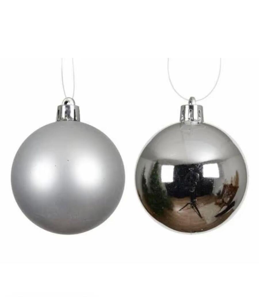 PALLINE DI NATALE ARGENTO 6CM DA 20PZ PER ALBERO DI NATALE OPACHE\LUCIDE