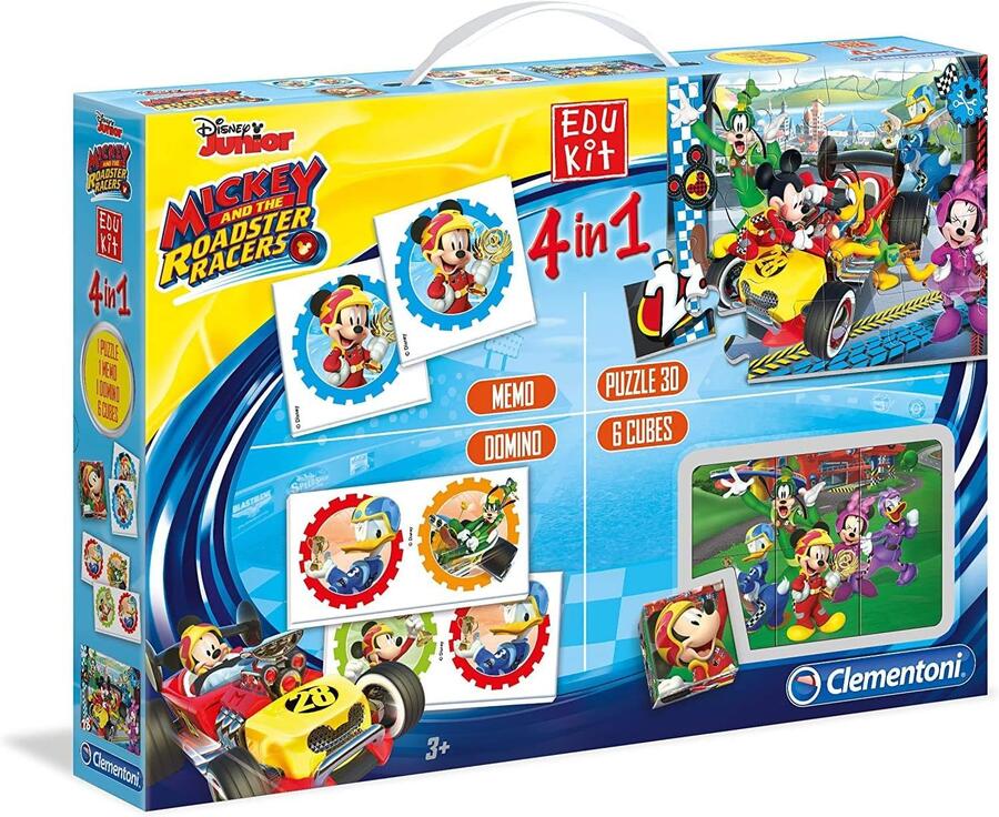 Clementoni - 13760 - Edukit 4 in 1 - Disney Mickey Roadster Racers, Gioco educativo 3 Anni