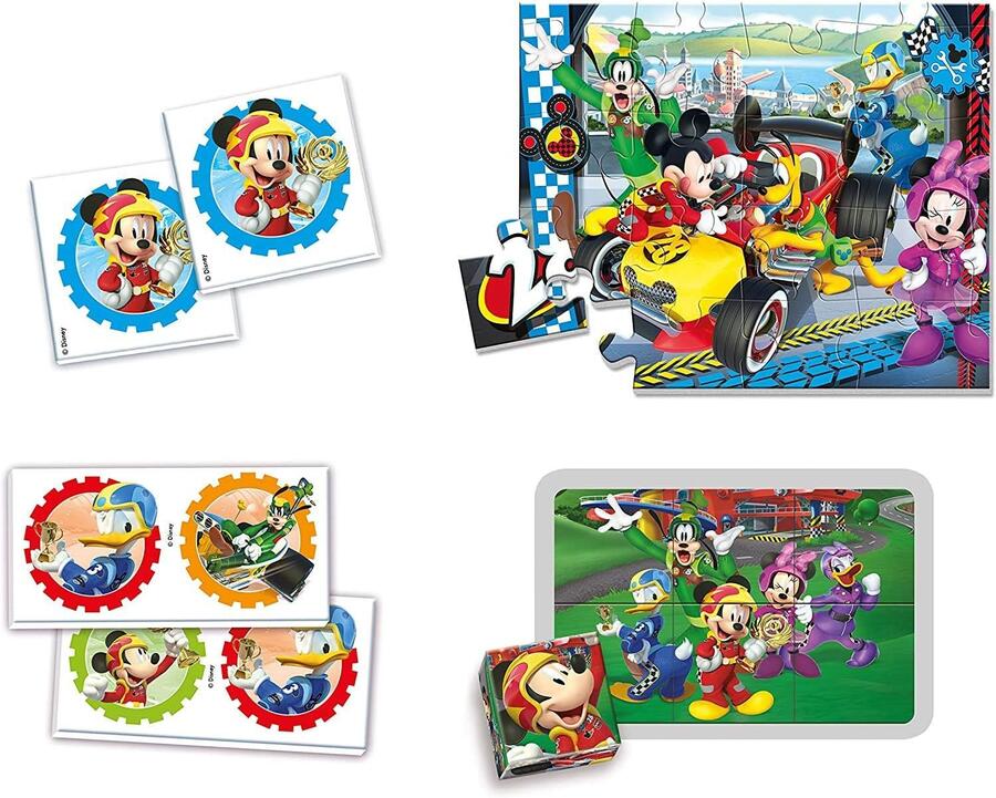 Clementoni - 13760 - Edukit 4 in 1 - Disney Mickey Roadster Racers, Gioco educativo 3 Anni