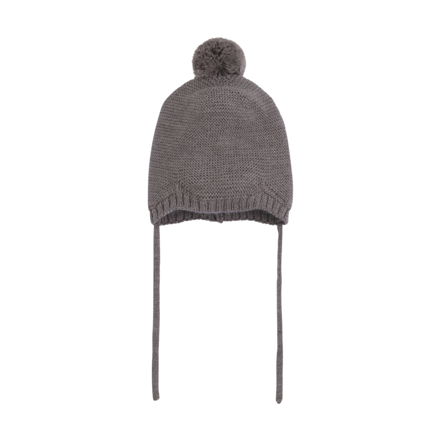 Berrettino in Lana Merino Extra Fine con Pompom – Cinder Melange