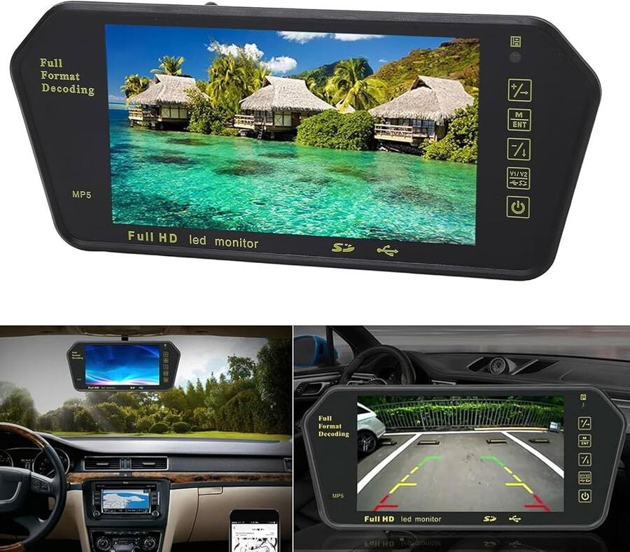 Specchietto Retrovisore Monitor 7” TFT – Bluetooth, USB, SD e Lettore MP5