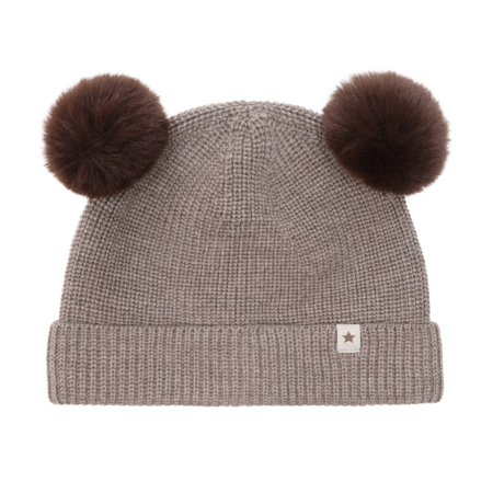 Berrettino in Lana Merino Extra Fine con Doppio Pompom – Cinder Melange