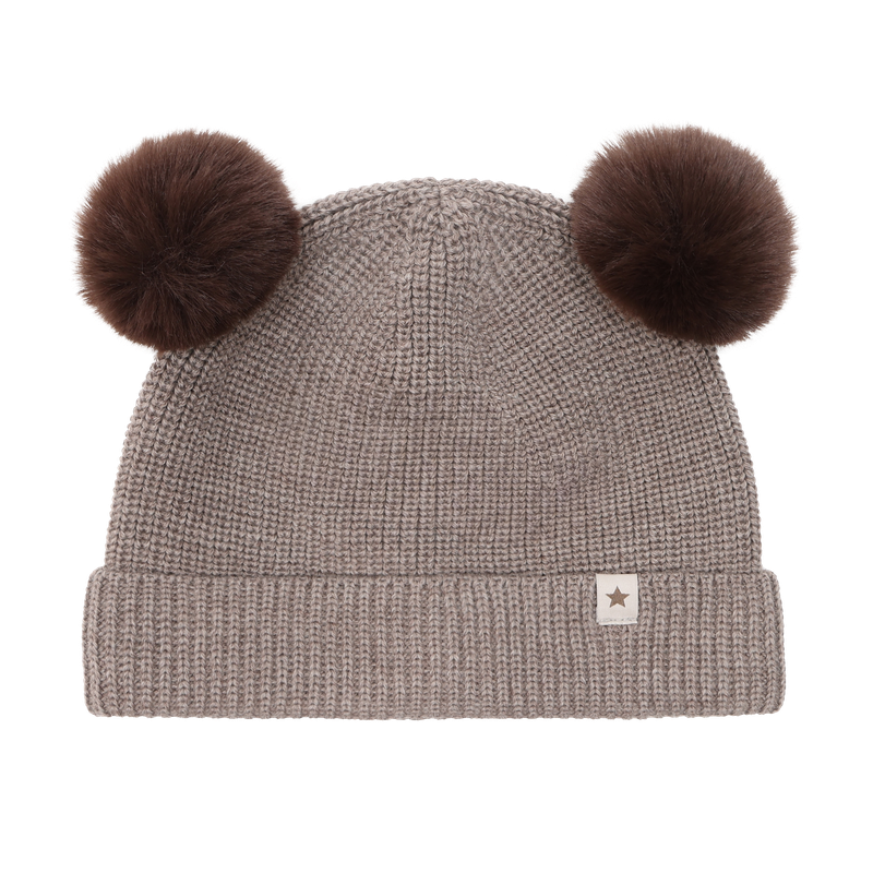 Berrettino in Lana Merino Extra Fine con Doppio Pompom – Cinder Melange