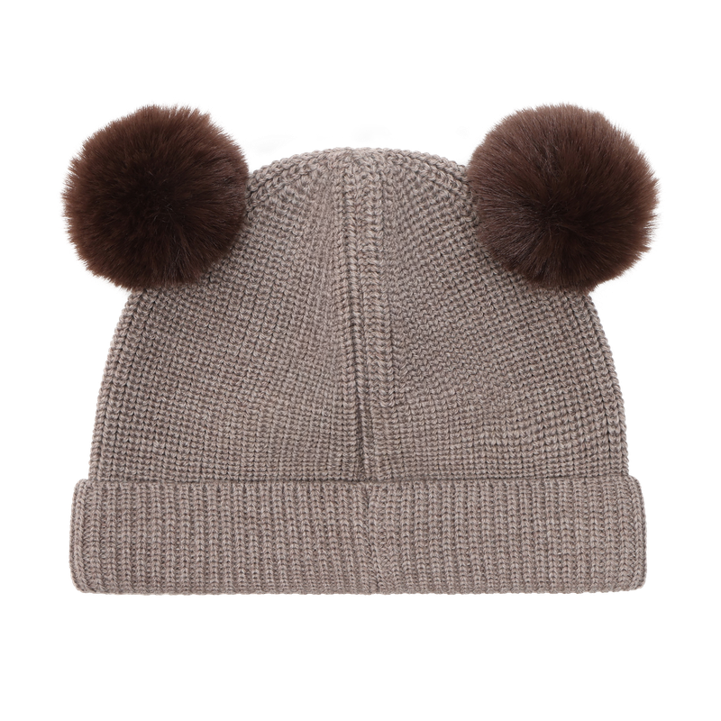 Berrettino in Lana Merino Extra Fine con Doppio Pompom – Cinder Melange