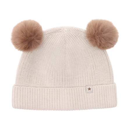 Berrettino in Lana Merino Extra Fine con Doppio Pompom – Sand Melange