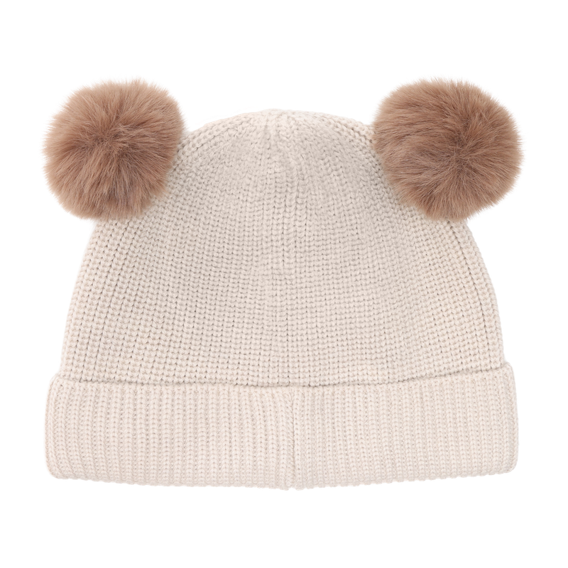 Berrettino in Lana Merino Extra Fine con Doppio Pompom – Sand Melange