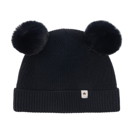 Berrettino in Lana Merino Extra Fine con Doppio Pompom – Dark Navy