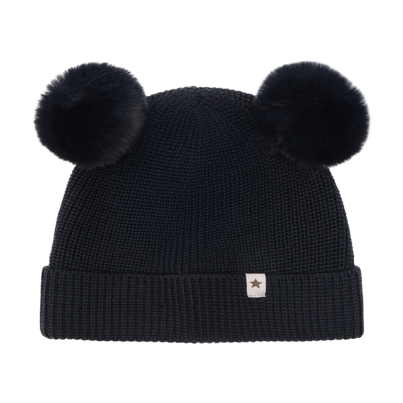 Berrettino in Lana Merino Extra Fine con Doppio Pompom – Dark Navy