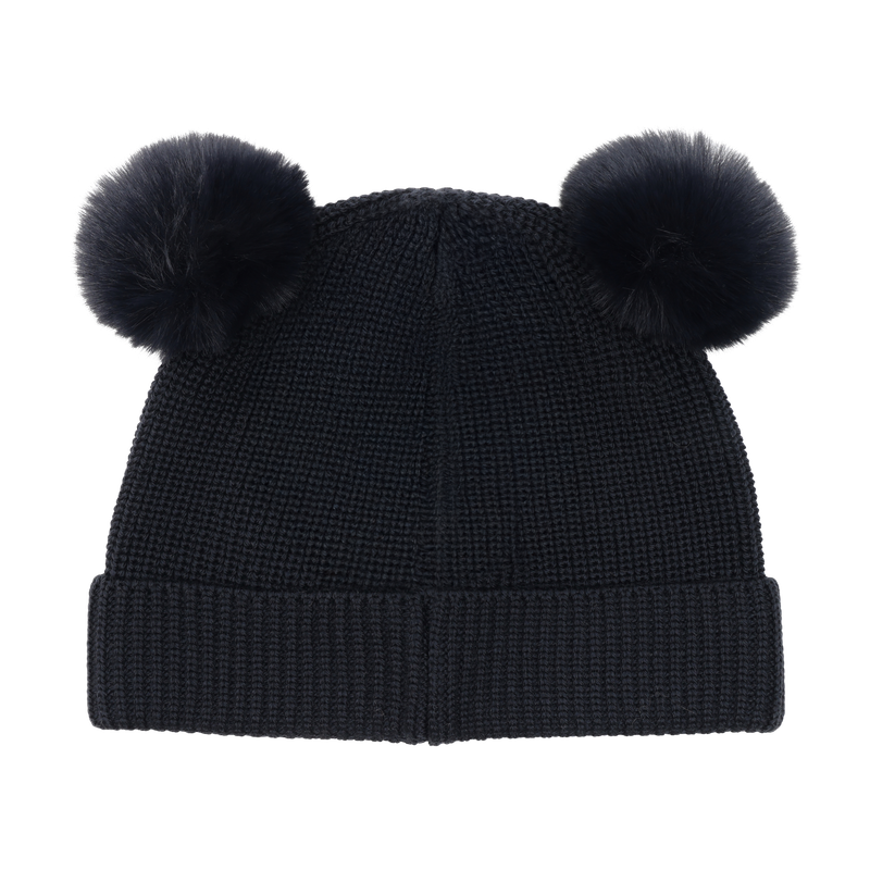 Berrettino in Lana Merino Extra Fine con Doppio Pompom – Dark Navy