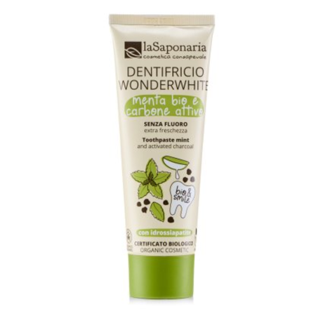 La Saponaria - Dentifricio sbiancante Wonderwhite Menta bio e Carbone attivo