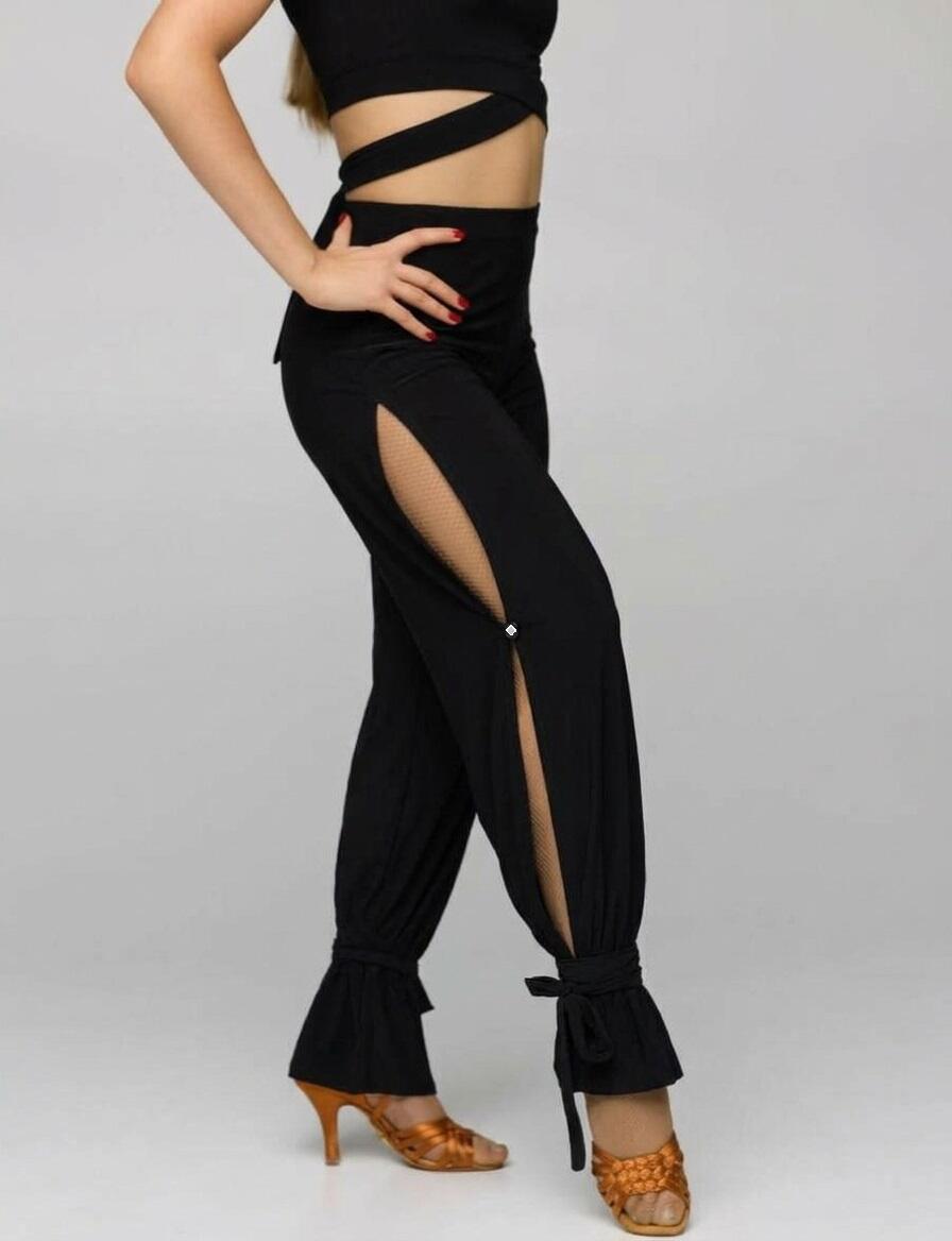 PANTALONE APERTO CON PUNTO STRASS LATERALE CON LEGATURA A FASCIA NELLA CAVIGLIA U670B