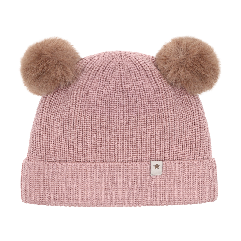 Berrettino in Lana Merino Extra Fine con Doppio Pompom – Woodrose