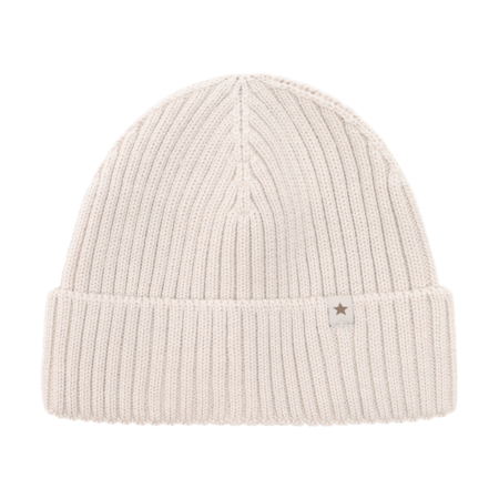 Beanie in Lana Merino Extra Fine con Balza – Sand Melange