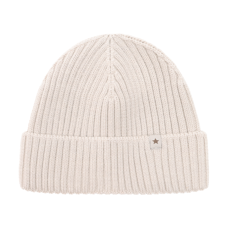 Beanie in Lana Merino Extra Fine con Balza – Sand Melange