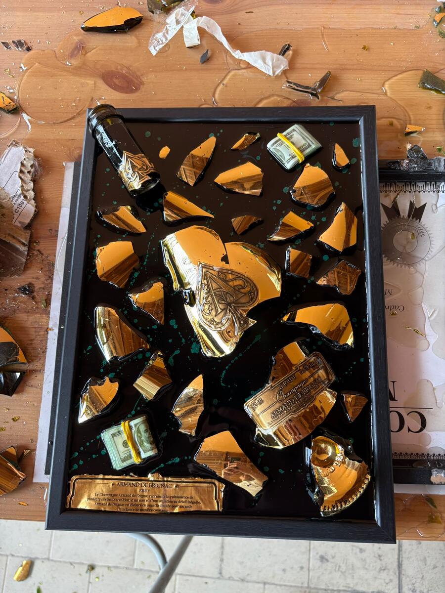 Quadro decorativo artigianale Champagne e Oro – Effetto Luxury in Vetroresina e Legno