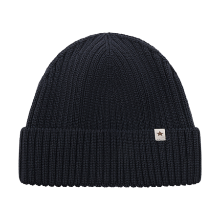 Beanie in Lana Merino Extra Fine con Balza – Dark Navy