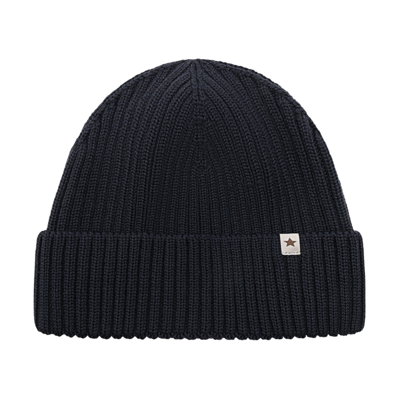 Beanie in Lana Merino Extra Fine con Balza – Dark Navy