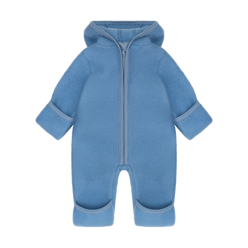 Tuta in Lana Merino Extra Fine con Cappuccio Orsetto – Windward Blue