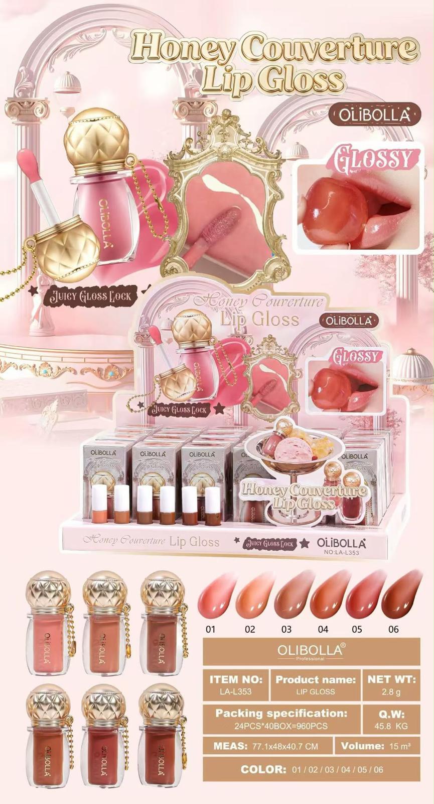Olibolla Honey Couverture Lip Gloss [Conf. da 24 pezzi]