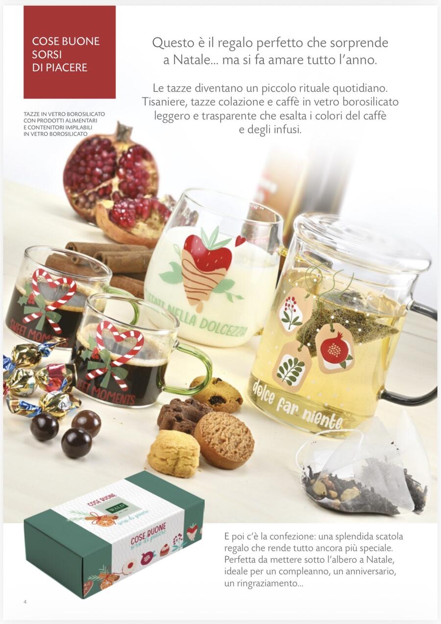 Wald Tazza Colazione in Vetro Borosilicato "Dolcezza" 50 cl — con Biscotti, Gift Box Natale