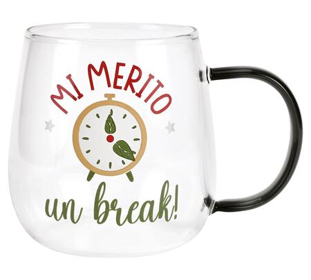 Wald Tazza Colazione in Vetro Borosilicato "Mi merito un break!" 50 cl — Relax, con Biscotti