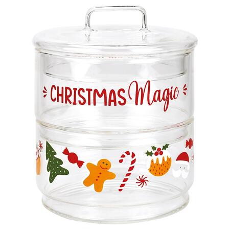 Wald Contenitore Impilabile in Vetro Borosilicato "Christmas Magic" — Natale, con Coperchio, Ø11x13,5h cm