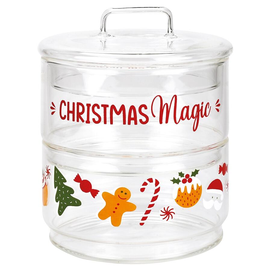 Wald Contenitore Impilabile in Vetro Borosilicato "Christmas Magic" — Natale, con Coperchio, Ø11x13,5h cm