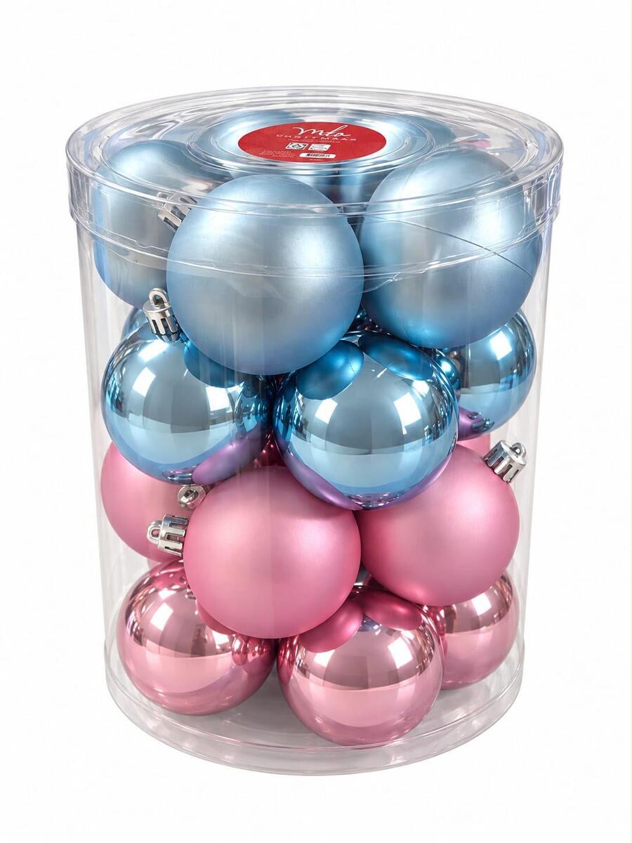 PALLINE DI NATALE  6CM DA 20PZ PER ALBERO DI NATALE OPACHE\LUCIDE COLORE ROSA E AZZURRO
