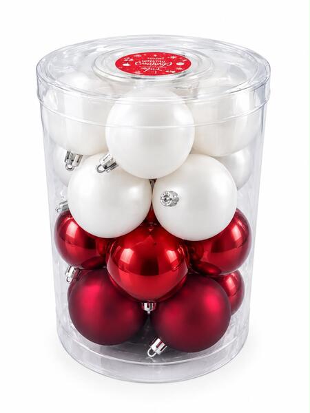 PALLINE DI NATALE 6CM DA 20PZ PER ALBERO DI NATALE OPACHE\LUCIDE COLORE ROSSO E BIANCO