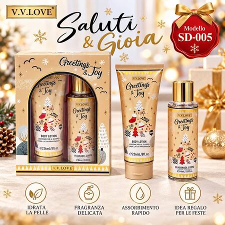 V.V.Love  Greetings&Joy Body Lotion Da 236ml +Fragranza Corpo da 84 ml [Conf.da 6 pezzi]