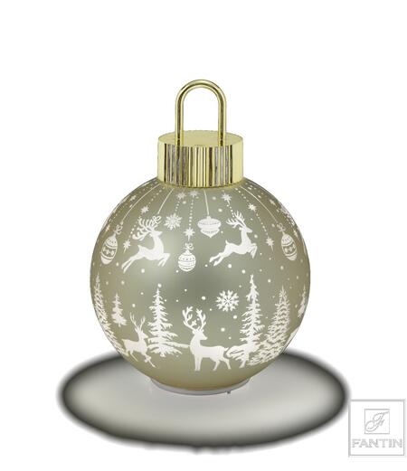 Fantin Argenti Pallina di Natale Oro in Vetro con LED e Movimento, Decoro Renne e Alberi Bianco