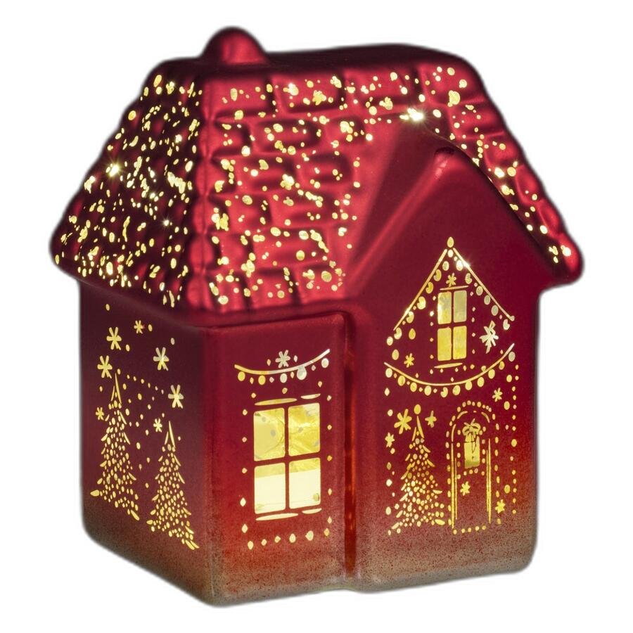 Fantin Argenti Casetta di Natale Rossa in Vetro con LED — decoro traforato dorato