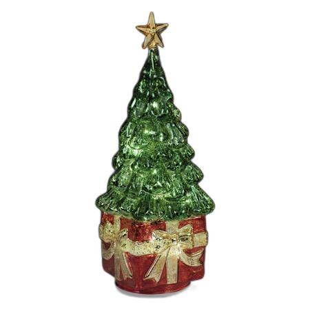 Fantin Argenti Albero di Natale Verde su Pacco Rosso e Oro in Vetro con LED e Stella
