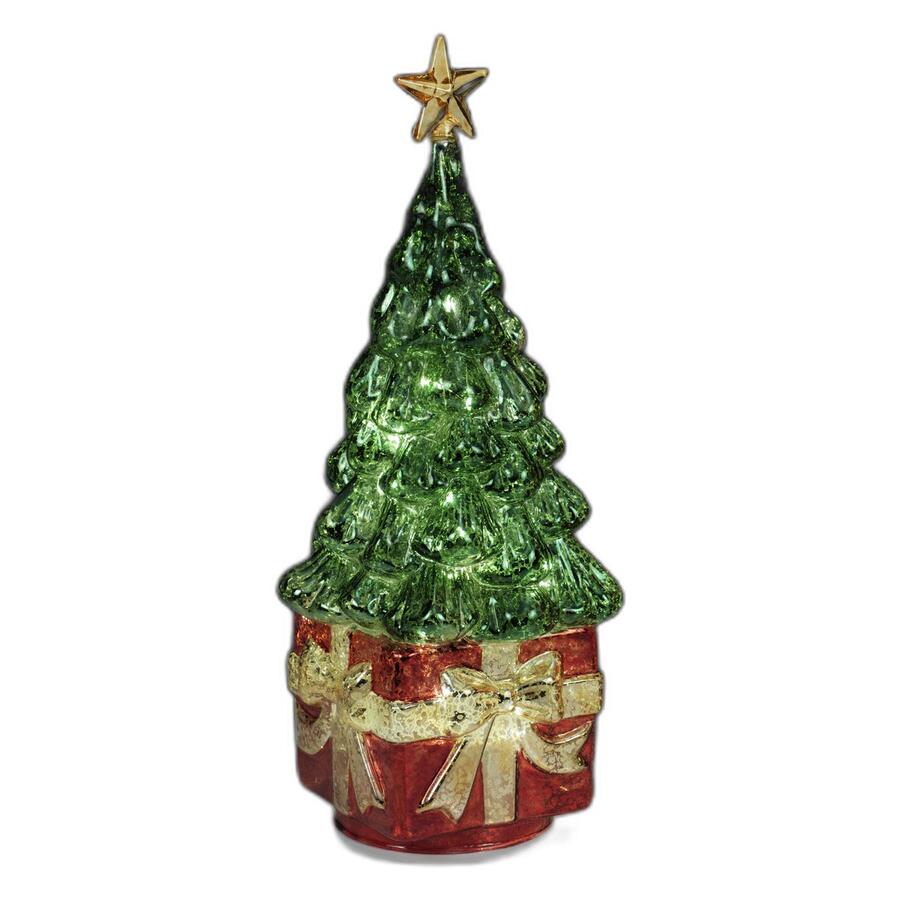 Fantin Argenti Albero di Natale Verde su Pacco Rosso e Oro in Vetro con LED e Stella