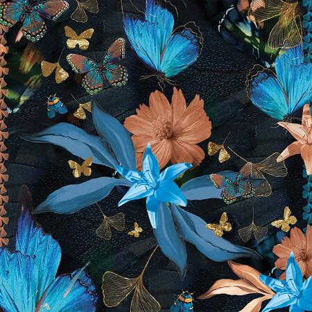 Foulard quadrato 90x90 cm in modal stampato COSMOS BLU