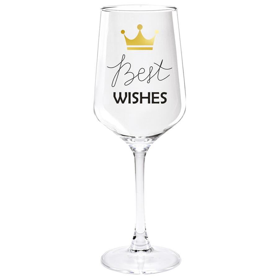 Wald Set 2 Calici in Vetro “Best Wishes” — decoro corona dorata, 41 cl